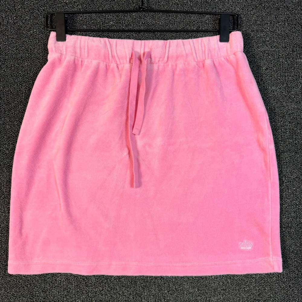 Juicy by Juicy Couture Velour Mini Skirt Drawstring Women's M Pink Stretchy Y2K